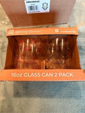 Arkansas Razorbacks 16oz Glass Can 2-Pack Officially Licensed NCAA Drinkware NEW